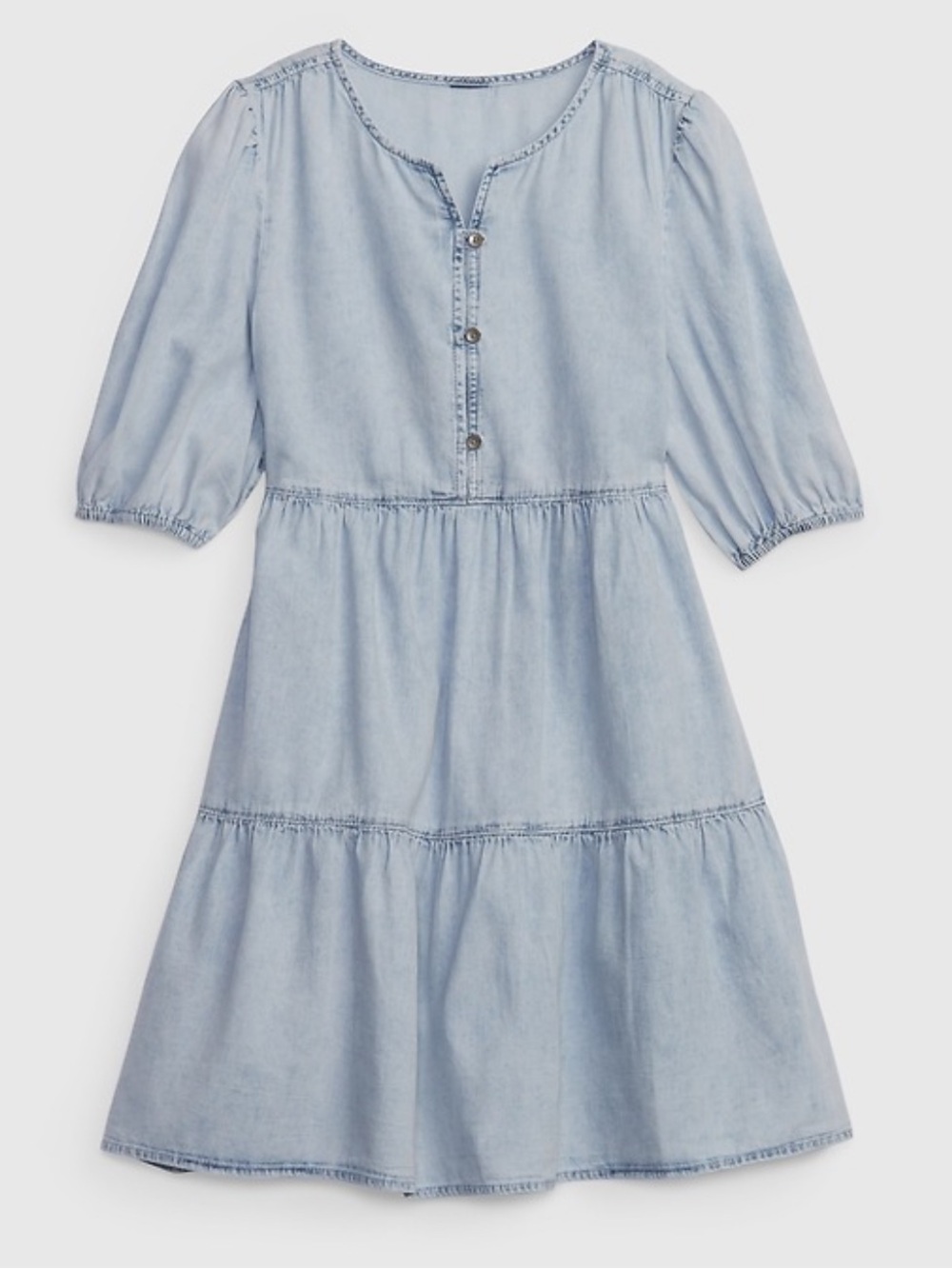GAP Kids Light Blue Denim Tiered Dress with Puff Sleeves size medium kids